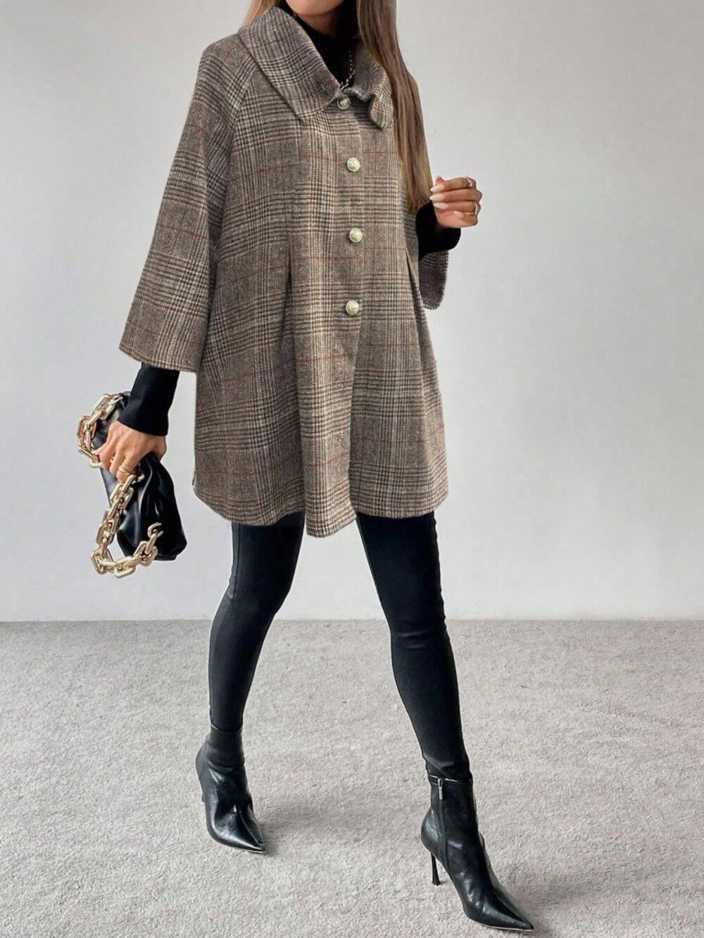 Grey Party Women's Plaid Single Breasted Raglan 3/4 Sleeve Jacket - Picture 3 of 7